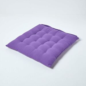 HOMESCAPES Purple Plain Seat Pad with Button Straps 100% Cotton 40 x 40 cm