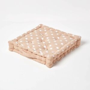 Homescapes - Cotton Beige Stars Floor Cushion, 40 x 40 cm - Natural