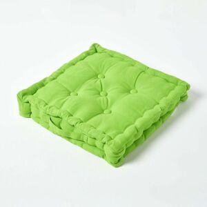 HOMESCAPES Cotton Lime Green Floor Cushion, 40 x 40 cm - Green