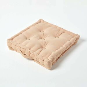 Homescapes - Cotton Natural Beige Floor Cushion, 40 x 40 cm - Natural