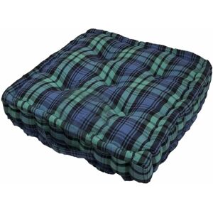 Homescapes - Cotton Black Watch Tartan Floor Cushion, 40 x 40 cm - Blue