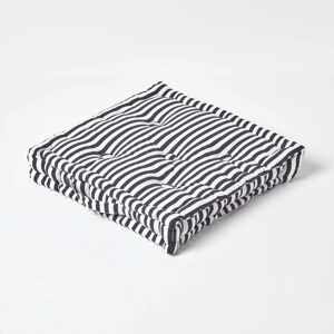 Homescapes - Cotton Black Thin Stripe Floor Cushion, 40 x 40 cm - Black