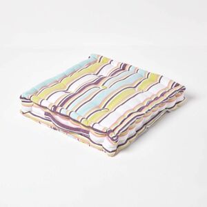 Homescapes - Cotton Osaka Green Stripes Floor Cushion, 50 x 50 cm - Green
