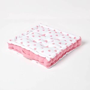 Homescapes - Cotton Pink Hearts Floor Cushion, 40 x 40 cm - Pink