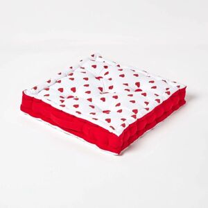 Homescapes - Cotton Red Hearts Floor Cushion, 40 x 40 cm - Red