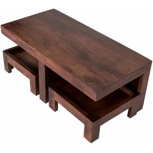 Dark Shade Dakota Compact Coffee Table Set with Two Stools Solid Wood - Brown - Homescapes