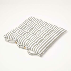 Homescapes - Grey Stripe Seat Pad with Button Straps 100% Cotton 40 x 40 cm