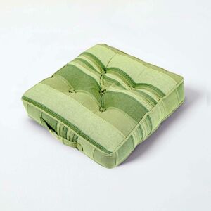 Homescapes - Morocco Striped Cotton Floor Cushion Green - Green