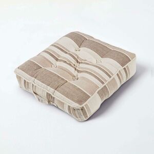 Homescapes - Morocco Striped Cotton Floor Cushion Beige - Natural