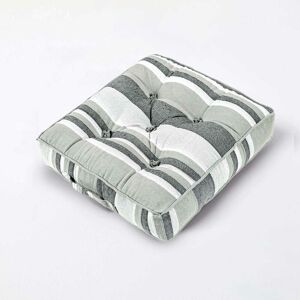 Homescapes - Morocco Striped Cotton Floor Cushion Monochrome - Grey