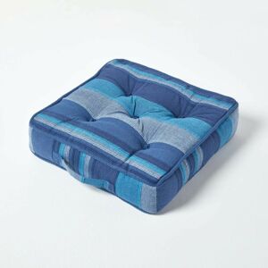 Homescapes - Morocco Striped Cotton Floor Cushion Blue - Blue