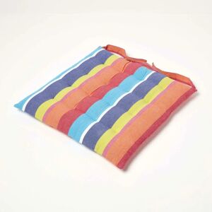 Homescapes - Multi Stripe Seat Pad with Button Straps 100% Cotton 40 x 40 cm