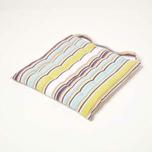 Homescapes - Oska Green Stripe Seat Pad with Button Straps 100% Cotton 40 x 40 cm