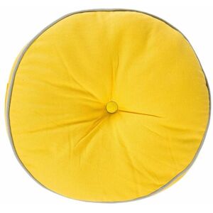 Homescapes - Yellow and Grey Round Floor Cushion - Yellow