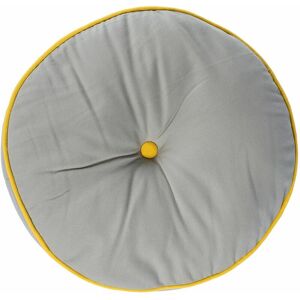 Homescapes - Grey and Yellow Round Floor Cushion - Grey