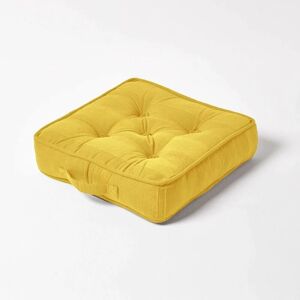 Homescapes - Rajput Ribbed Cotton Floor Cushion Sunshine Orange Yellow - Yellow