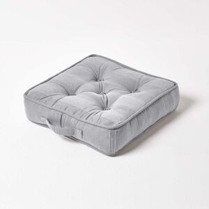 HOMESCAPES Silver Grey Rajput Ribbed Cotton Floor Cushion - Grey