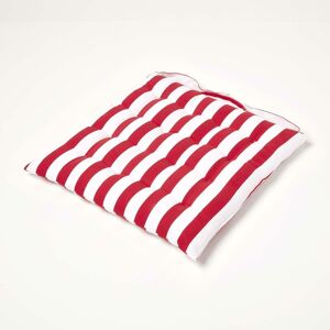 Red Stripe Seat Pad with Button Straps 100% Cotton 40 x 40 cm - Homescapes
