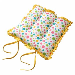 Homescapes - Reversible Yellow Frilled Cushion Seat Pad with Ties Polka Dots Multi