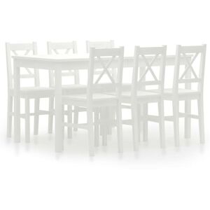 7 Piece Dining Set Pinewood White VD24220 - Hommoo