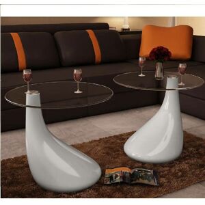 Coffee Table 2 pcs with Round Glass Top High Gloss White VD08163 - Hommoo