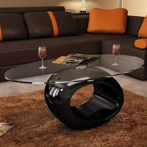 Coffee Table with Oval Glass Top High Gloss Black VD08160 - Hommoo