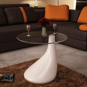 Coffee Table with Round Glass Top High Gloss White VD08161 - Hommoo