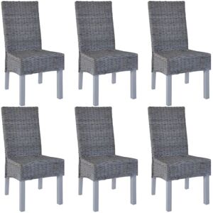 Dining Chairs 6 pcs Grey Kubu Rattan and Mango Wood VD18361 - Hommoo