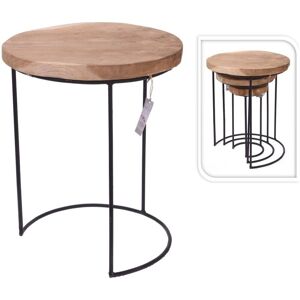 BERKFIELD HOME H&s Collection 3-Piece Side Table Set Teak and Metal