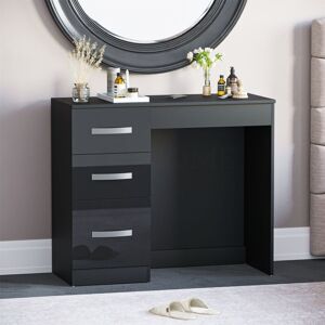 Home Discount - Hulio Dressing Table 3 Drawer High Gloss Makeup Vanity Desk, Black