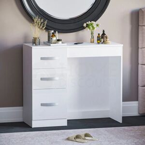 HOME DISCOUNT Hulio Dressing Table 3 Drawer High Gloss Makeup Vanity Desk, White