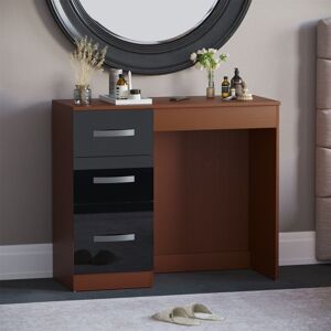 Home Discount - Hulio Dressing Table 3 Drawer High Gloss Makeup Vanity Desk, Walnut-&-Black