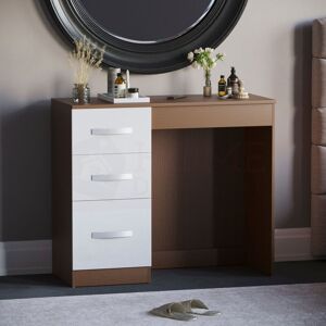 Home Discount - Hulio Dressing Table 3 Drawer High Gloss Makeup Vanity Desk, Walnut-&-White