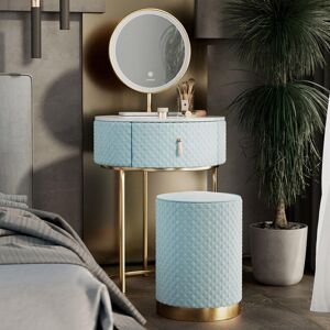 CARME HOME Ibiza Bohemia Upholstered Velvet Dressing Table with Touch led Mirror Lights Drawer Stool Vanity Table Makeup Bedroom Modern Small Dresser Furniture