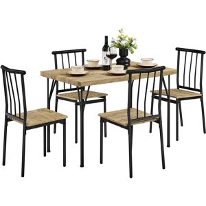 Yaheetech Industrial 5-Piece Dining Table Set Kitchen Table Set with 1 Rectangular Tabe, 4 Chairs with Backrest,, Brown