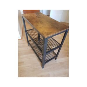 UNIQUEHOMEFURNITURE Industrial Side Table Vintage Sofa End Rustic Shelving Unit Small Metal Console