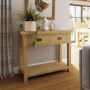 IQGB Large Console Table 2 Drawer Solid Natural Oak - Brown