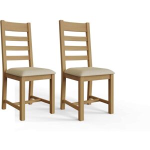 Pair Of Dining Chairs Solid Natural Oak Slat Back - Brown - Iqgb