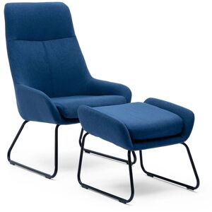 COSY CHAIR Jacobsen occasional fabric lounge bedroom modern metal legs accent char with stool blue - Blue