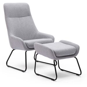 COSY CHAIR Jacobsen occasional fabric lounge bedroom modern metal legs accent char with stool grey - Grey