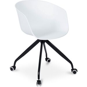 Privatefloor - Office Chair with Armrests - Desk Chair with Castors - Guy - Joan White Metal, pp - White