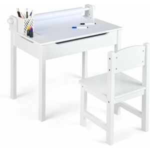 COSTWAY Kids Desk and Chair Set Wooden Toddler Craft Table Lift-top wIth Paper Roll