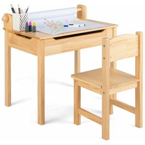 COSTWAY Kids Desk and Chair Set Wooden Toddler Craft Table Lift-top wIth Paper Roll