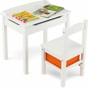 COSTWAY Kids Table and Chair Set Children Wooden Activity Table Set w/ Drawer & Flip Top