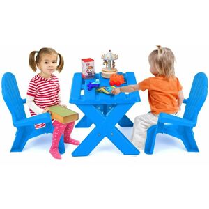 COSTWAY Kids Table and Chairs Set Steel Children Activity Table with Adirondack Chairs