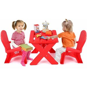 COSTWAY Kids Table and Chairs Set Steel Children Activity Table with Adirondack Chairs