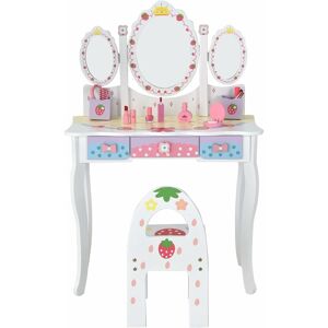 Costway - Kids Vanity Table and Chair, Girls Dressing Table with Tri-Folding Mirror, Drawers and Storage Boxes, Cute Playroom Bedroom Furniture for