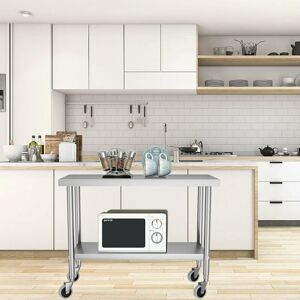 Livingandhome - 120CM Stainless Steel Kitchen Work Table with Wheels