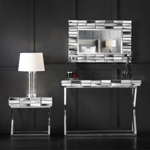 CARME HOME 3-Piece Set Knightsbridge Collection - Wall Mirror - Mirrored Console Table - Mirrored Side Table With Drawer Combo Glass Furniture (Rectangle Mirror