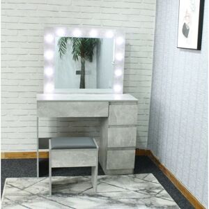 Kosy Koala - Dressing table Makeup Table , Bedroom Dressing Table and 4 Drawers with led Bulbs Mirror and Stool - Grey Melody